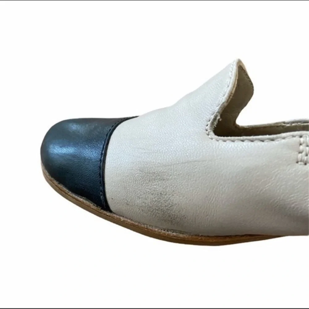 AGL Cap Toe Cream Taupe &‎ Black Smoking Flats Slip On Loafers - Picture 12 of 12